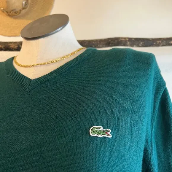 Lacoste Green Unisex V Neck 100% Cotton Pullover Sweater Size XL